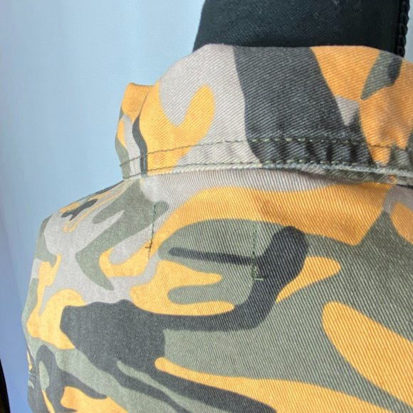 New Look Womens Orange Camo Cropped Denim Jean Jacket Size Medium - Picture 6 of 8
